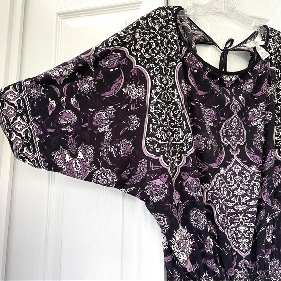Studio M | Elaborate Purple Floral Tie-back Loose Sleeve Dress Size Small - Picture 6 of 6